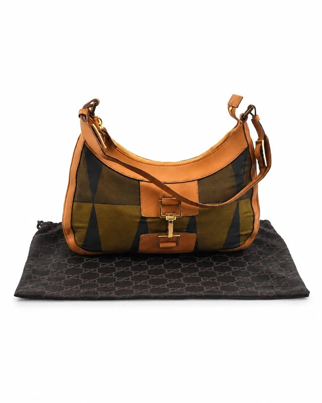 Vintage Gucci Hobo Schoudertas Bruin/Groen – Inclusief Dustbag – foto 1