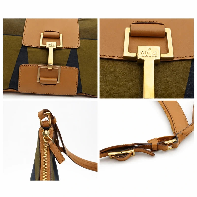 Vintage Gucci Hobo Schoudertas Bruin/Groen – Inclusief Dustbag – foto 4