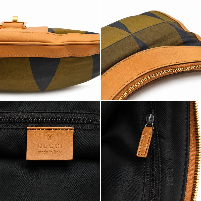 Vintage Gucci Hobo Schoudertas Bruin/Groen – Inclusief Dustbag – foto 5