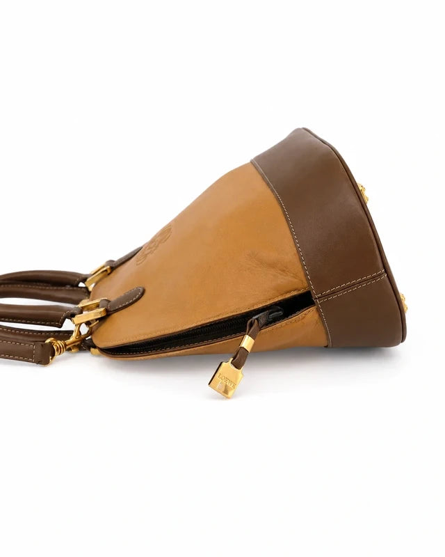 Loewe Vintage Two-Tone Handbag – Bruin & Cognac Leer – foto 3