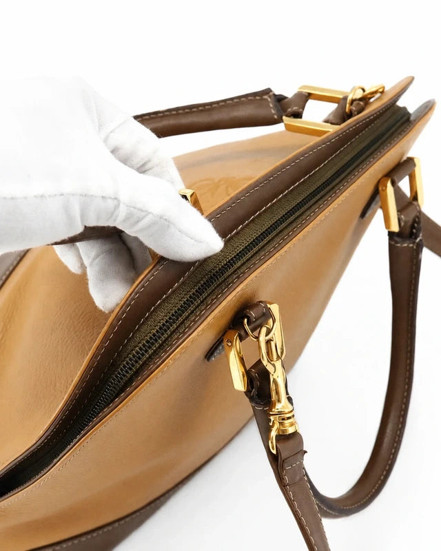 Loewe Vintage Two-Tone Handbag – Bruin & Cognac Leer – foto 6