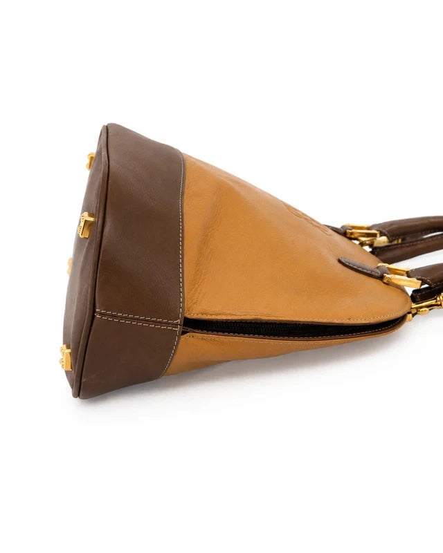 Loewe Vintage Two-Tone Handbag – Bruin & Cognac Leer – foto 4