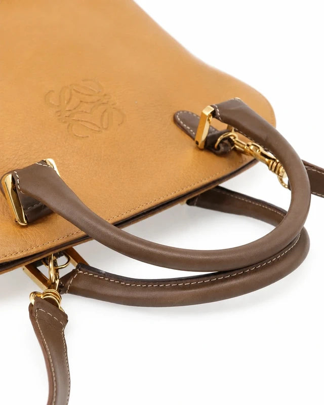 Loewe Vintage Two-Tone Handbag – Bruin & Cognac Leer – foto 5